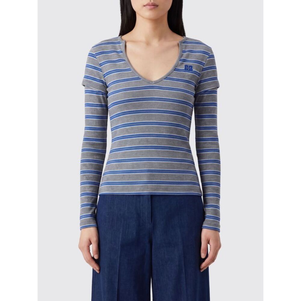 Ganni Women Ganni Striped Organic Cotton Slim-Fit Top With Double-Layer Design